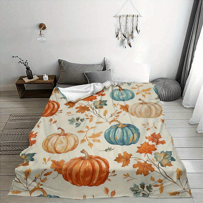 Autumn Harvest Flannel Throw Blanket | Cozy Pumpkin & Leaf Print Blankets for Home, Travel & Gifting
