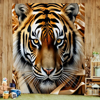 Tiger Print Flannel Throw Blanket - Soft & Warm Animal Pattern Blanket for Couch, Camping, All Season Use, Cozy Home Decor and Outdoor Adventure Gift