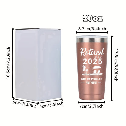 "Retired 2024: Not My Problem Anymore" Tumbler - 20oz Stainless Steel Oval Travel Mug | Funny Retirement Gift with Non-Slip Grip