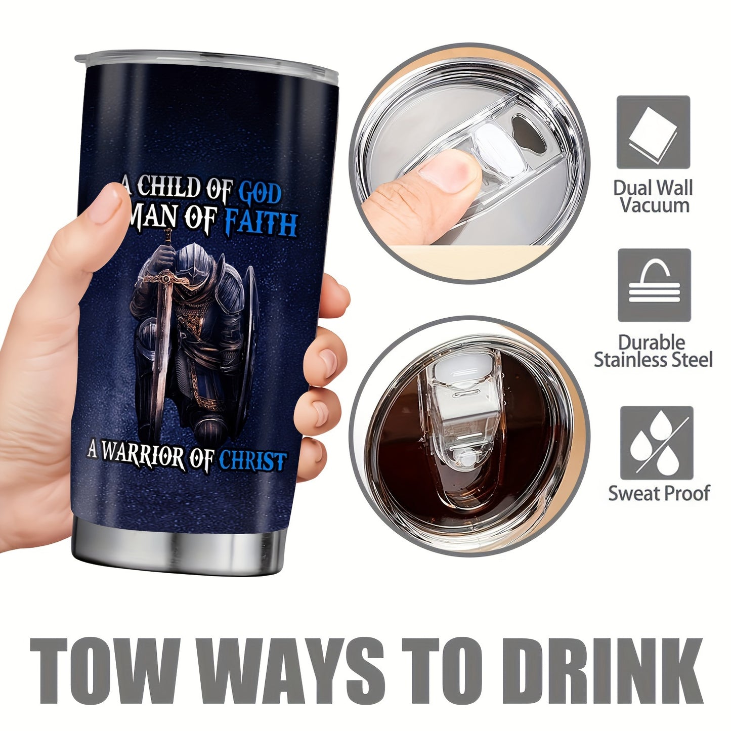 Knight & Cross Tumbler - 20oz Armor Strong Stainless Steel Insulated Cup, Adventure-Ready for Hot & Cold Drinks | Durable Outdoor & Travel Companion