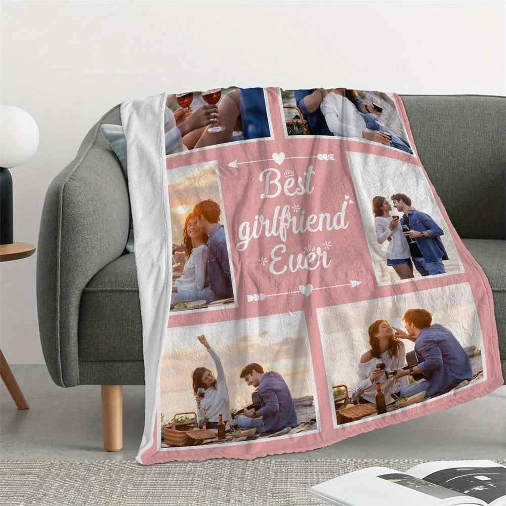 Custom Geometric Photo Blanket - Personalized Couple & Text Design, Modern All-Season Gift for Anniversary, Wedding, Christmas - Unique Keepsake Throw