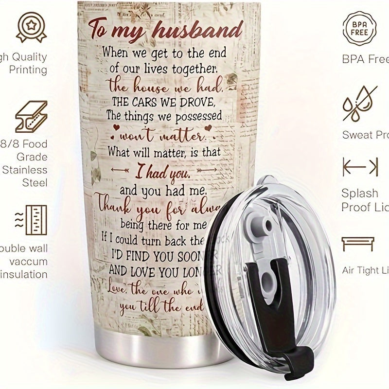 "To My Husband" Tumbler 20oz - Valentine's & Anniversary Gift from Wife | Stainless Steel Insulated Cup with Heartfelt Design