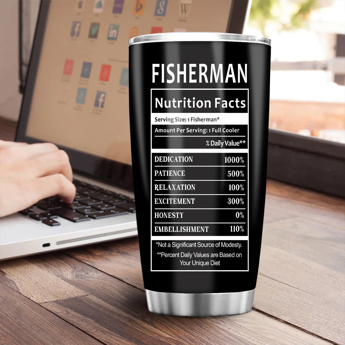 Fishing Tumbler 20oz Insulated - Stainless Steel Cup with Emblem, No Electricity Décor Gift for Fishermen - Christmas, Halloween, Thanksgiving Present for Dad, Men, Anglers