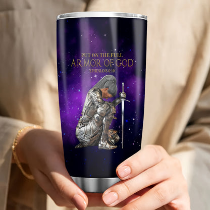 "Put On The Full Armor of God" Tumbler for Women - Ephesians 6 Christian Coffee Mug 20oz | Thanksgiving & Christmas Gift for Her, Insulated Travel Cup