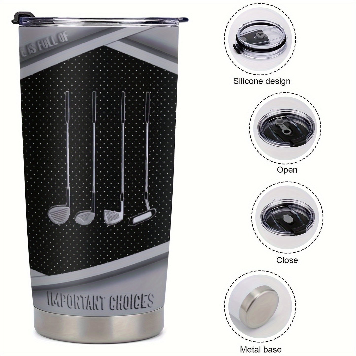 Golf Thermos Cup - 20oz Insulated Stainless Steel Tumbler with Golf Print, 304 Steel Keeps Drinks Hot/Cold - Perfect Gift for Golfers, Dad, Men - Golfing Themed Gifts
