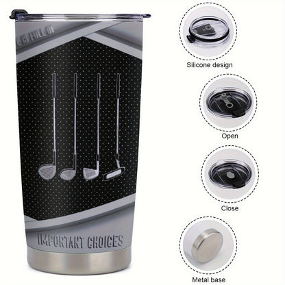 Golf Thermos Cup - 20oz Insulated Stainless Steel Tumbler with Golf Print, 304 Steel Keeps Drinks Hot/Cold - Perfect Gift for Golfers, Dad, Men - Golfing Themed Gifts