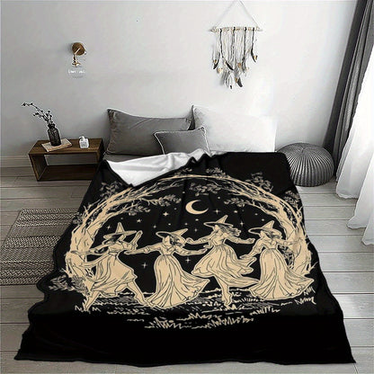 Witch Coven & Moonlight Flannel Blanket - Ultra-Soft Gothic Throw for Magic Lovers, All-Season Halloween Decor, Cozy Machine Washable Gift