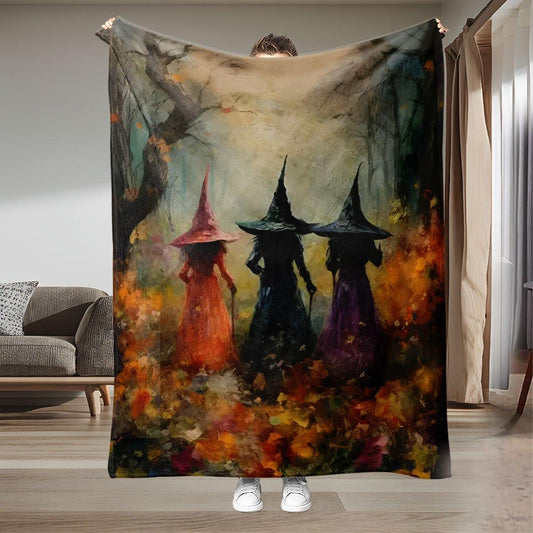 Enchanted Glade Throw - Mystical Witch & Fantasy Forest Print, Storytelling Flannel for Year-Round Magic, Heirloom Gift