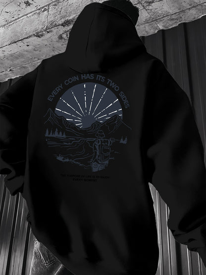 Geometric Pattern Hoodie for Men - Retro Kangaroo Pocket Hooded Sweatshirt, Soft Casual Pullover Hoodies