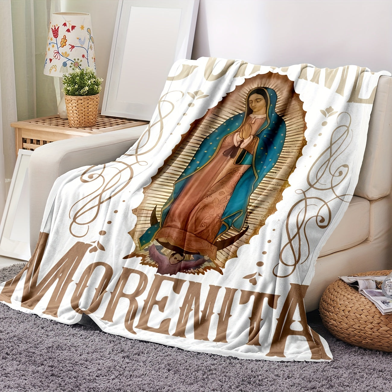 Virgin Mary Flannel Throw Blankets - Inspirational Christian Blanket with Sacred Image | Soft, Comforting Faith-Based Gift for Prayer, Home, and Solace