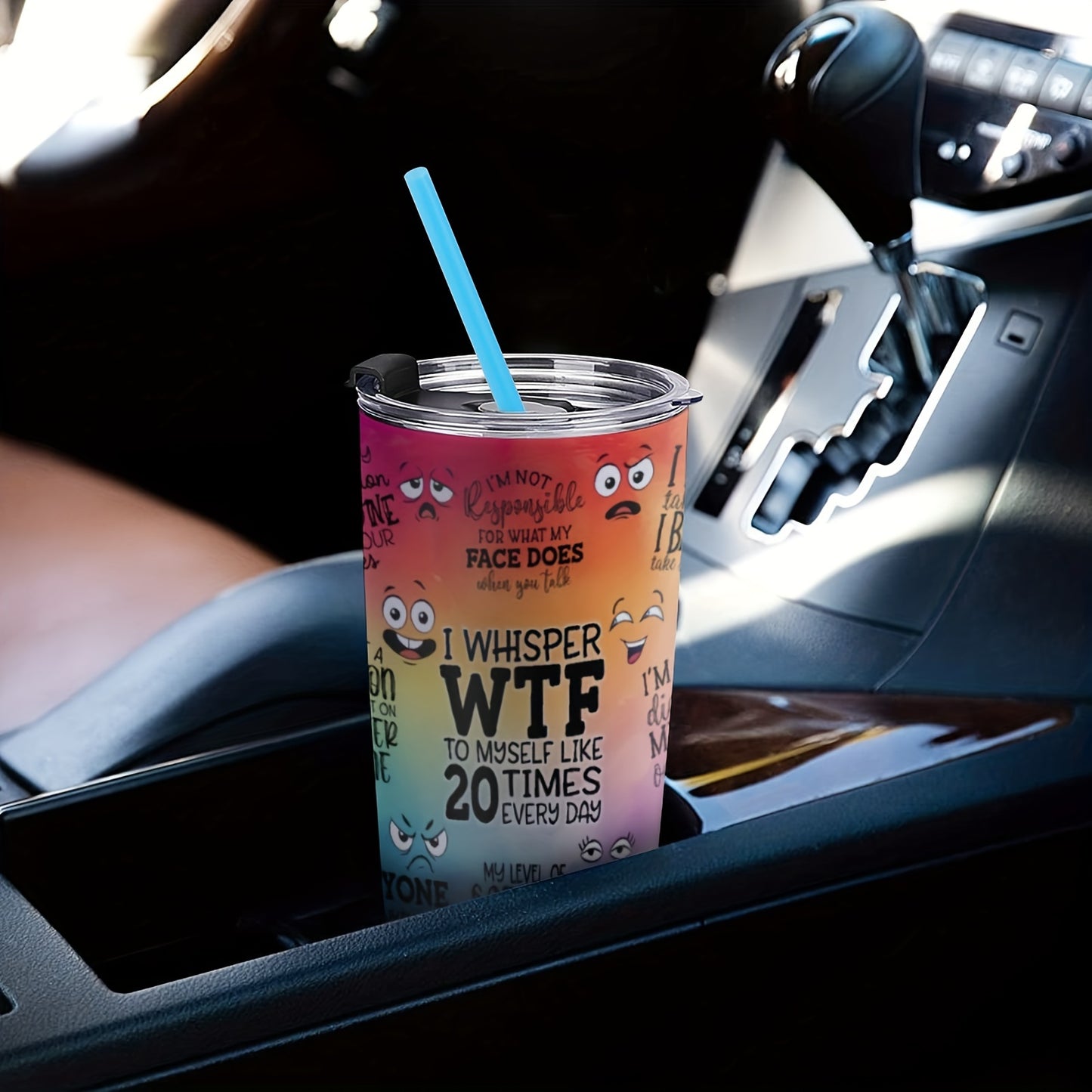 Slim Fit Car Cup Holder Tumbler - 20oz Sarcastic Skinny Stainless Steel Insulated Travel Mug, Leak-Proof Lid for Commute & Outdoor | Funny Gift for Friends, Coworkers