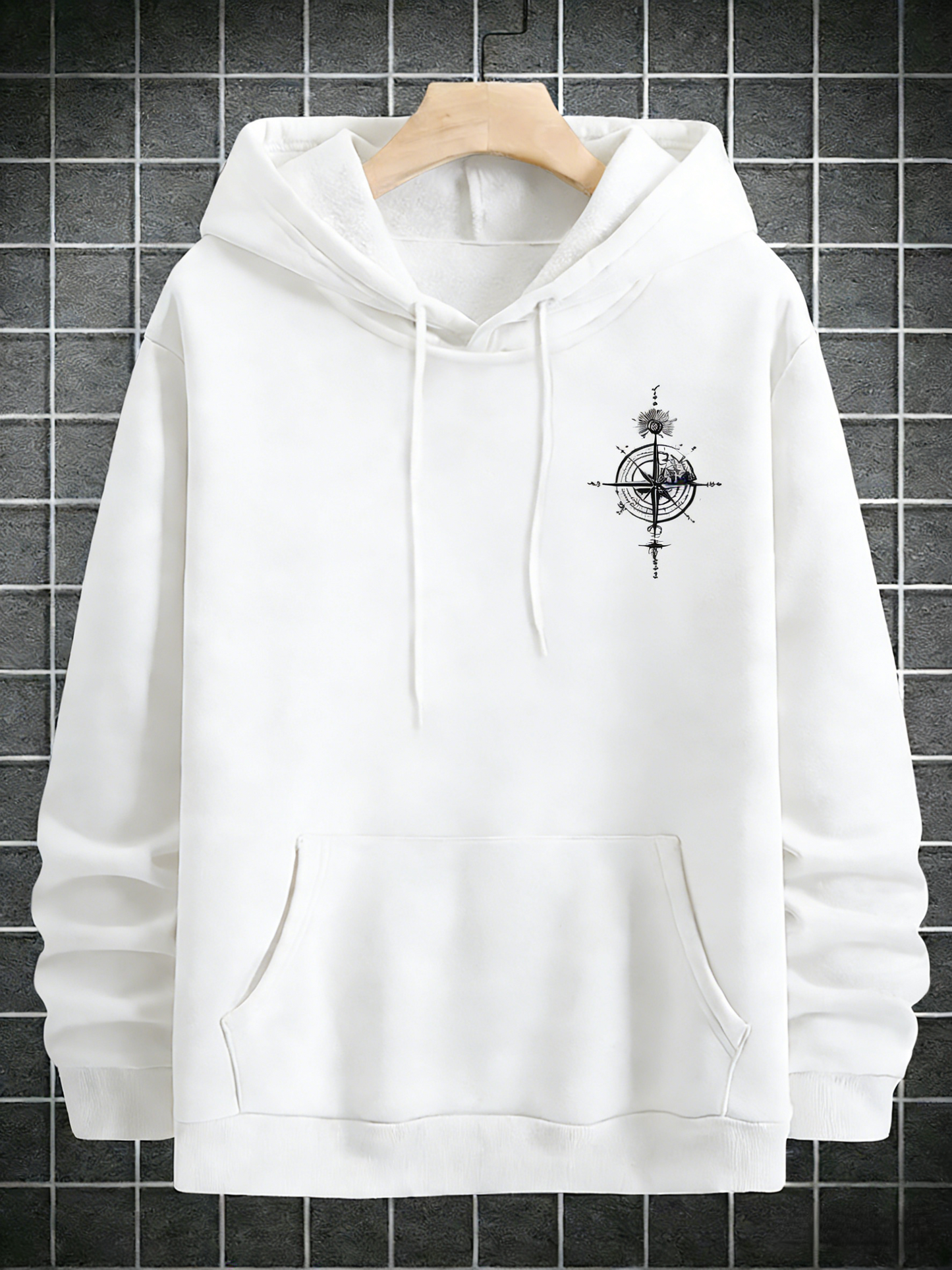 Men's Geometric Graphic Hoodie Streetwear Trend Hip Hop Casual Hooded Sweatshirt with Pocket