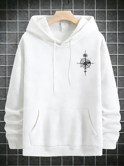 Men's Geometric Graphic Hoodie Streetwear Trend Hip Hop Casual Hooded Sweatshirt with Pocket