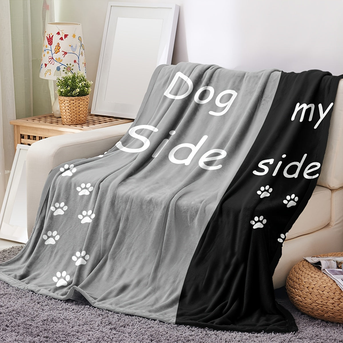 Modern Paw Print Flannel Blanket - Ultra-Soft & Cozy All-Season Throw for Home & Camping, Machine Washable Pet-Themed Décor - Perfect for Pet Lovers, Couch, Bed, or Outdoor Adventures