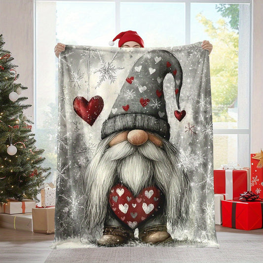 Gnome & Snowflake Flannel Throw Blanket | Heart Accents for Cozy Blankets Xmas & Valentine‘s Decor
