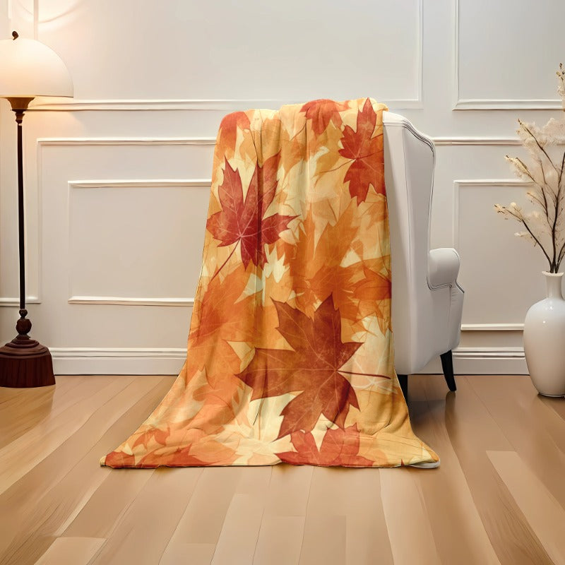 Vibrant Fall Maple Leaf Flannel Blanket - Soft & Warm, for Home, Office, Camping & Holiday Gifting