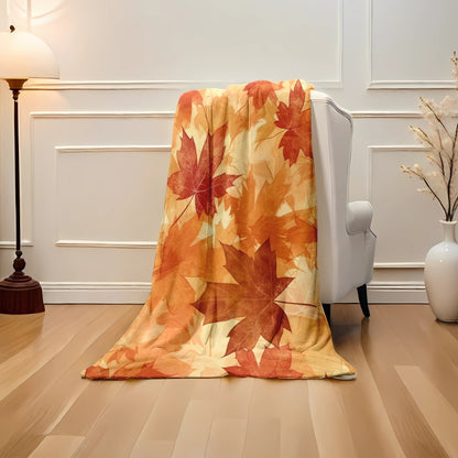 Vibrant Fall Maple Leaf Flannel Blanket - Soft & Warm, for Home, Office, Camping & Holiday Gifting