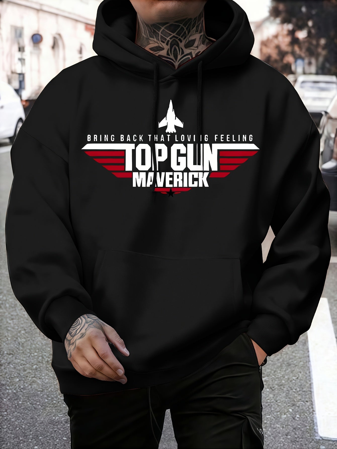 Men's Top Gun Wings Hoodie - Classic Emblem Print, Military-Inspired Streetwear Essential