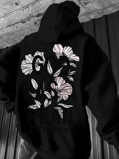 Japanese Geometric Print Hoodie for Men - Retro Streetwear Style, Regular Fit Long Sleeve Pullover, Casual Vintage Hooded Sweatshirt