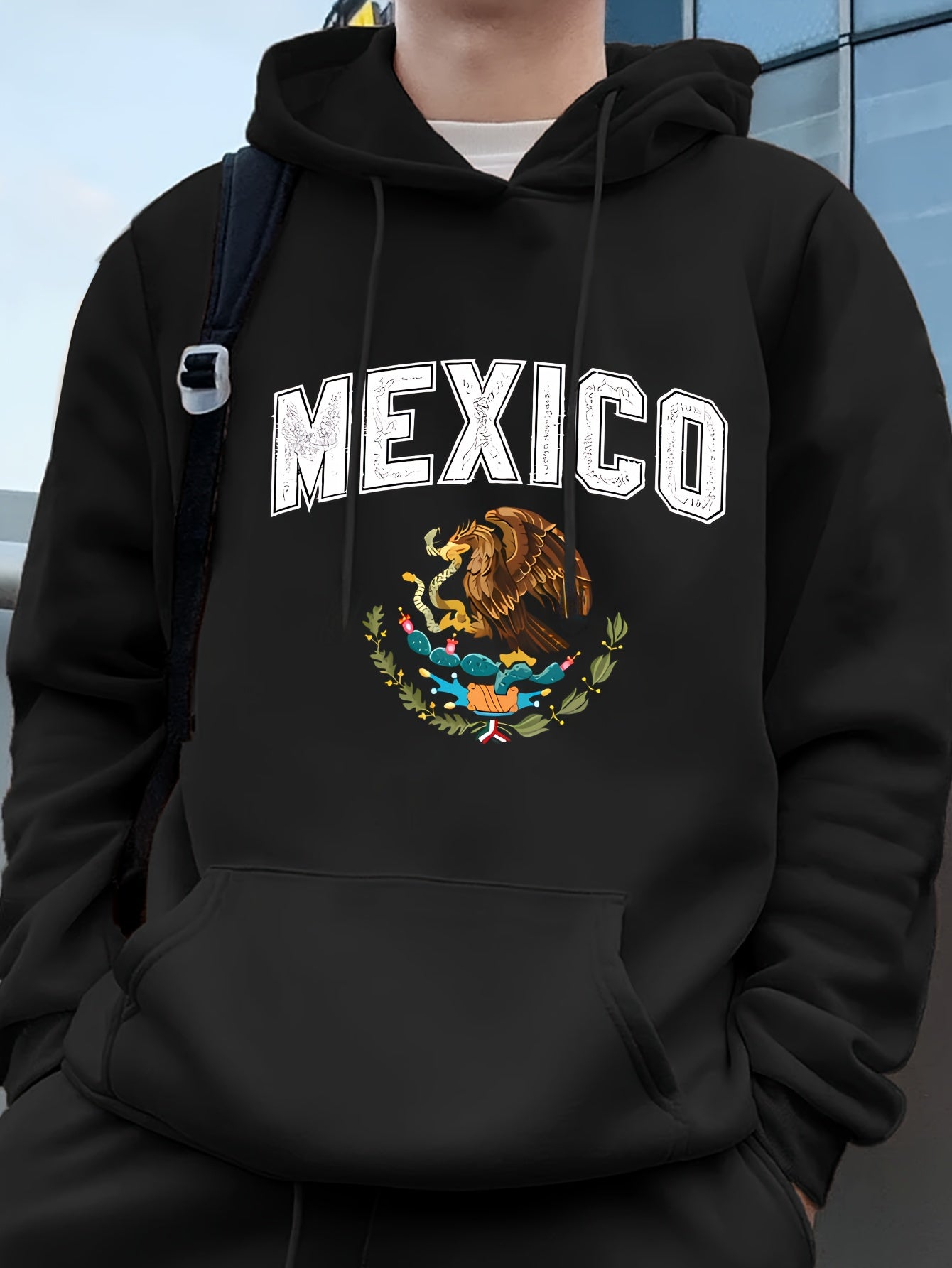 Urban Geometric Print Hoodie - Men's Pullover with All-Over Pattern, Drawstring Hooded Sweatshirt