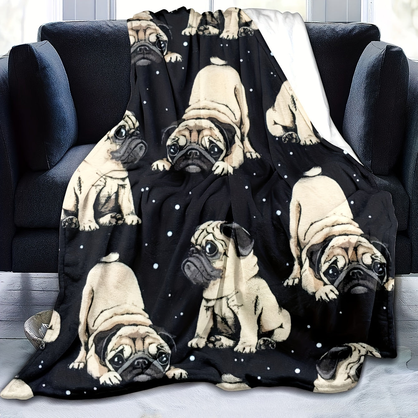 Dog Lover Gift Blanket - Adorable Pug Print on Plush Fleece, Hypoallergenic, Easy Care Machine Washable, Cozy Multi-Use Throw for Indoor Outdoor