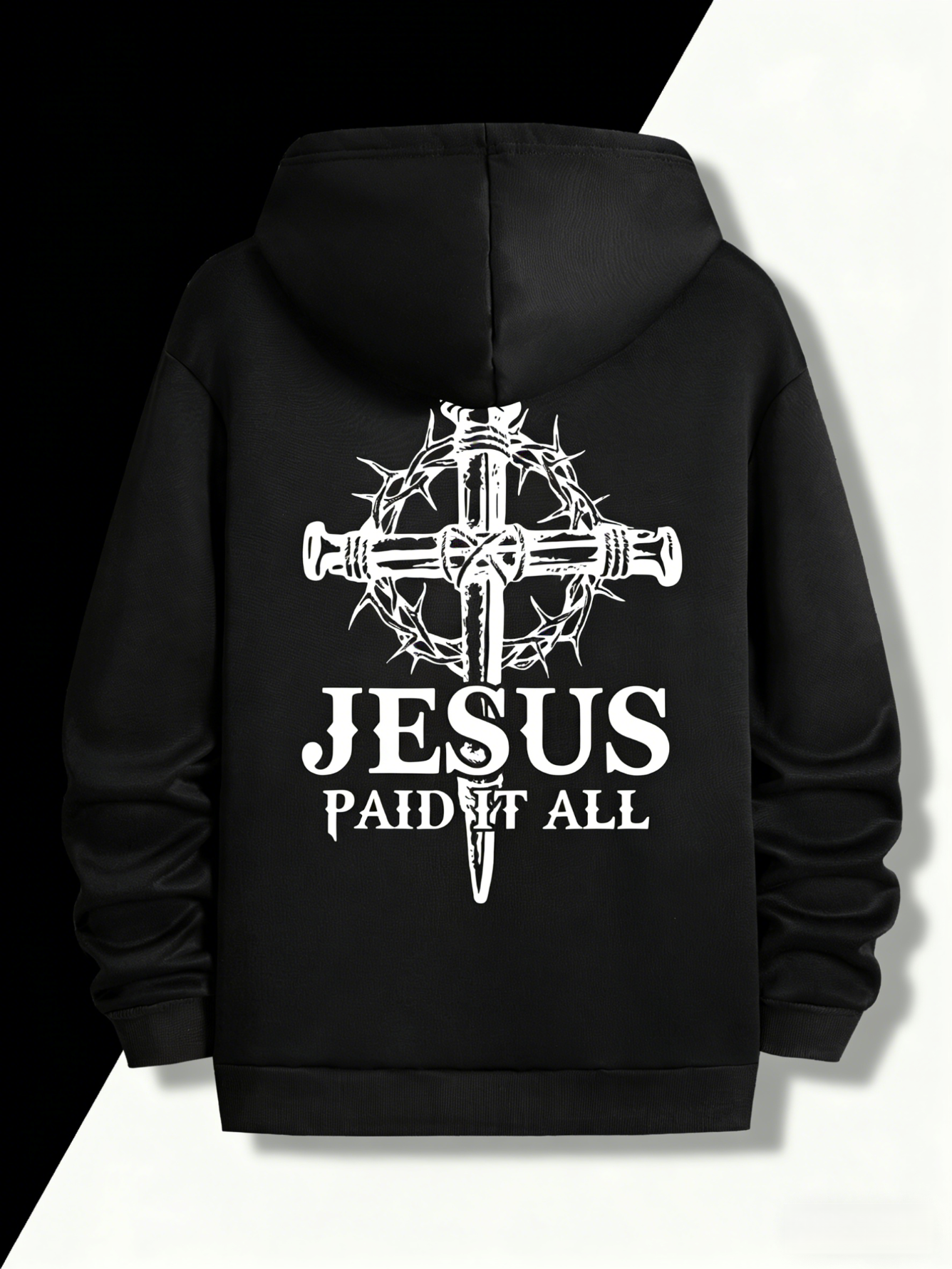 "Jesus Paid It All" Hoodie - Christian Cross & Scripture Graphic Pullover | Unisex Oversized Streetwear, Machine Washable