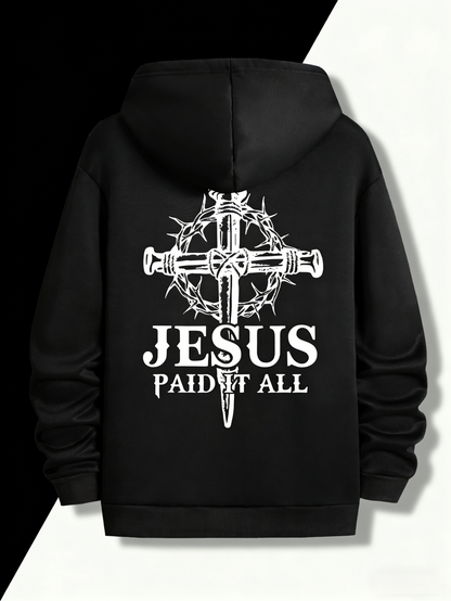 "Jesus Paid It All" Hoodie - Christian Cross & Scripture Graphic Pullover | Unisex Oversized Streetwear, Machine Washable