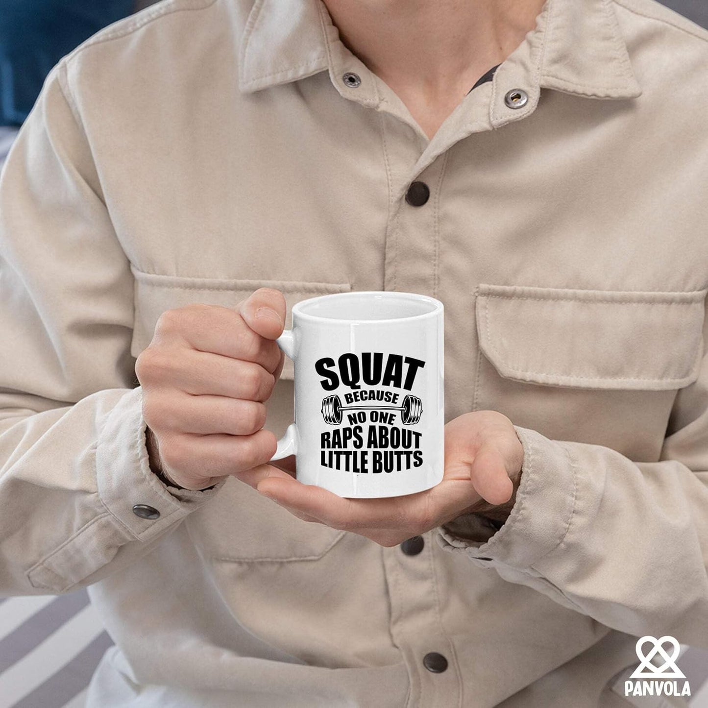 11oz Funny Gym Gift Mug - "Squat Because No One Raps About Little Butts" for Fitness Coach & Lifters