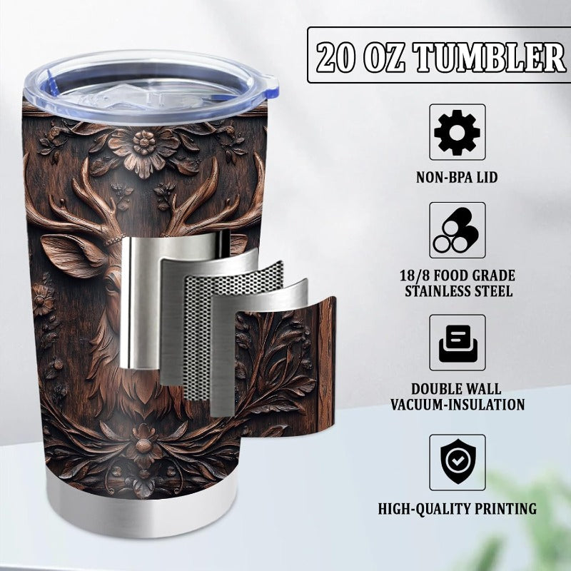 Deer Hunting Tumbler 20oz - Stainless Steel Insulated Mug, Leakproof Lid with Straw, Car Cup Holder Fit, Gift for Hunters, Dad, Husband