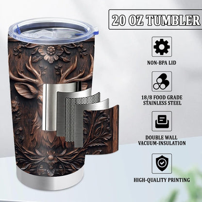 Deer Hunting Tumbler 20oz - Stainless Steel Insulated Mug, Leakproof Lid with Straw, Car Cup Holder Fit, Gift for Hunters, Dad, Husband