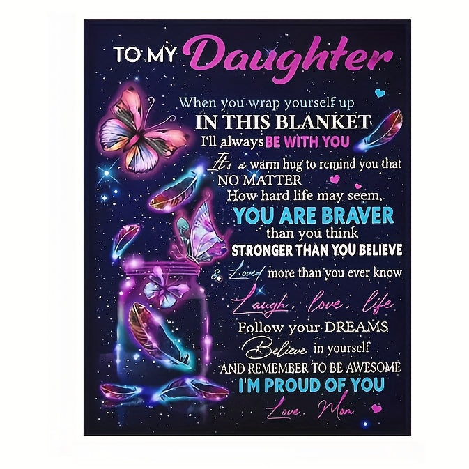 Mother to Daughter Butterfly Gift - Inspirational 'Love & Wings' Flannel Throw, Soft Companion for Sofa, Travel & Life