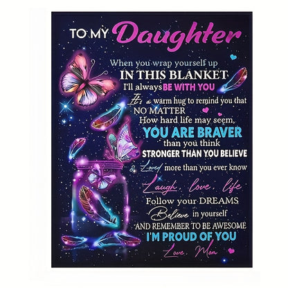 Mother to Daughter Butterfly Gift - Inspirational 'Love & Wings' Flannel Throw, Soft Companion for Sofa, Travel & Life
