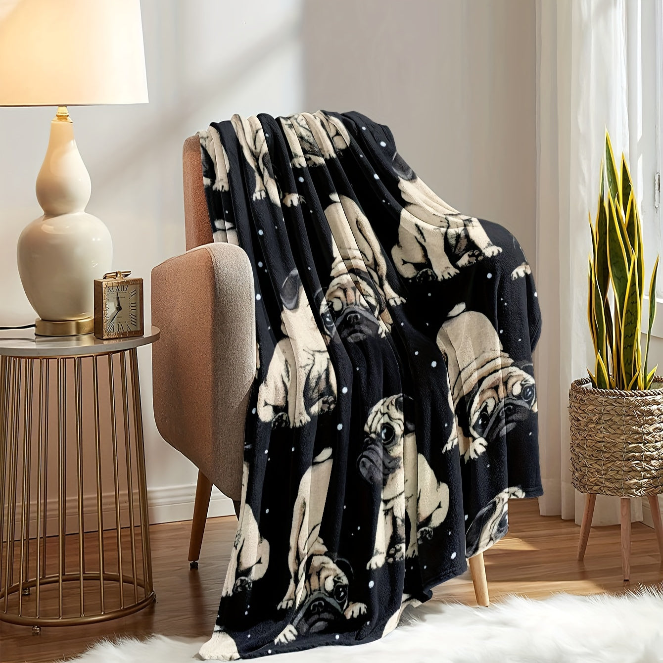 Dog Lover Gift Blanket - Adorable Pug Print on Plush Fleece, Hypoallergenic, Easy Care Machine Washable, Cozy Multi-Use Throw for Indoor Outdoor