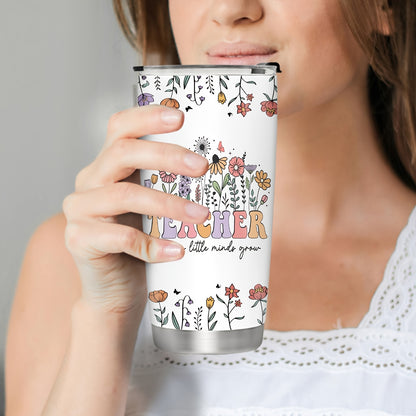 Personalized Teacher Tumbler - Custom Name 20oz Insulated Stainless Steel Mug | Floral & Pencil Design for Teacher Appreciation, Back to School & End of Year Gifts from Students
