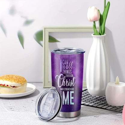"I Can Do All Things Through Christ" 20oz Stainless Steel Tumbler - Double Wall Vacuum Insulated Travel Mug with Inspirational Quote | Christian Gift