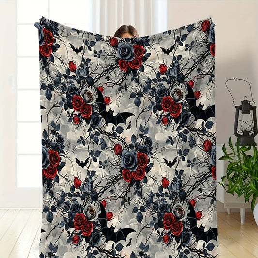 Vintage Rose Print Flannel Throw - Digital Art Blanket, Machine Washable & Soft, All Season Gift for Home, Office, Couch, Cozy Decor & Practical Present