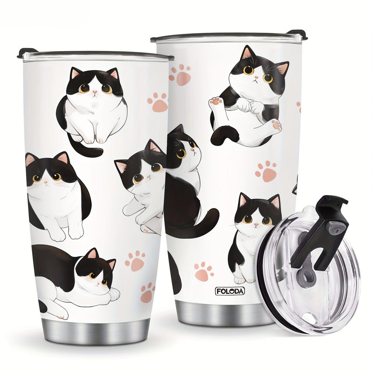 Cow Cat Tumbler - 20oz Funny Travel Mug with Lid for Cat Lovers, Cute Insulated Cup for Home & Office, Perfect Christmas & Birthday Gift