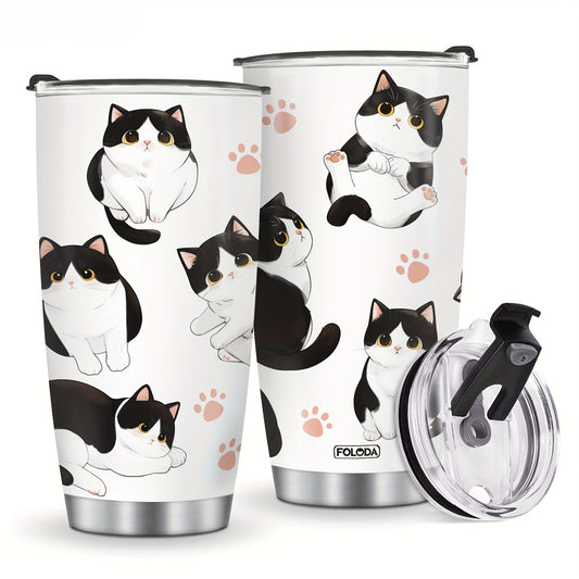 Cow Cat Tumbler - 20oz Funny Travel Mug with Lid for Cat Lovers, Cute Insulated Cup for Home & Office, Perfect Christmas & Birthday Gift