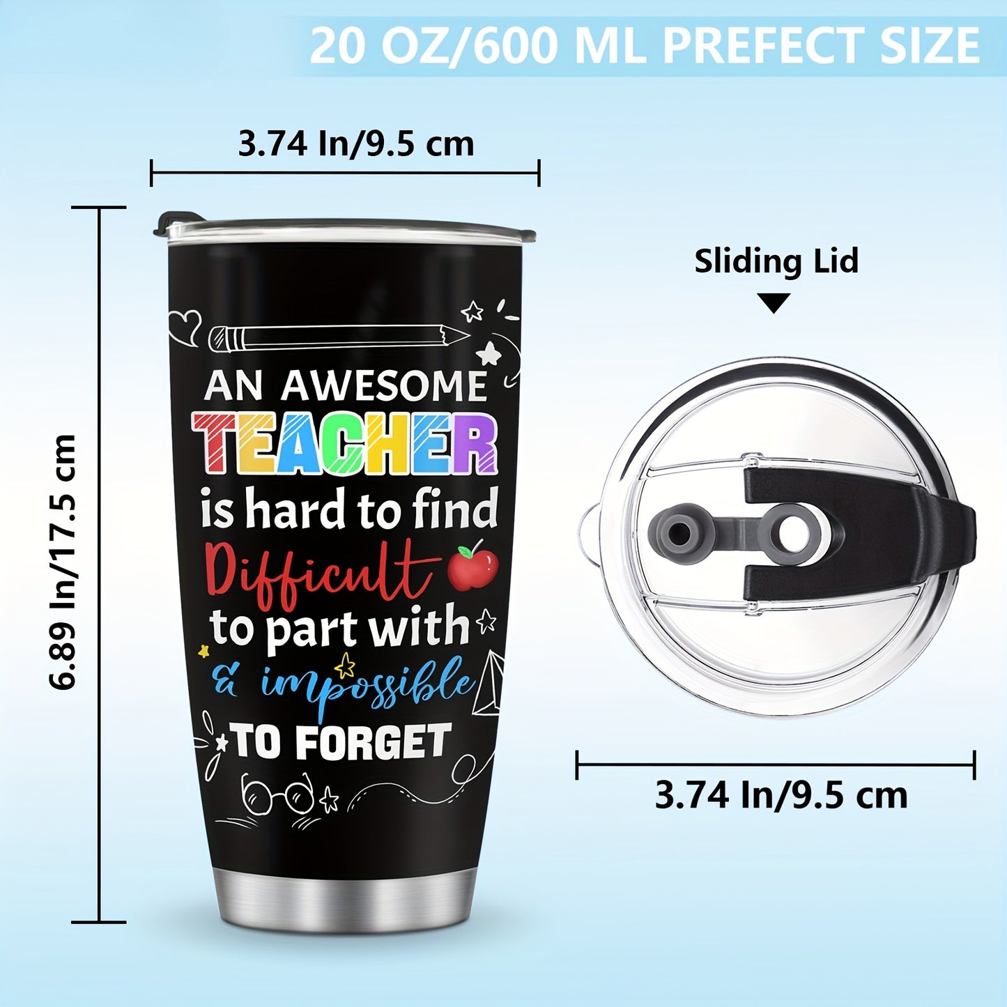 20oz Teacher Tumbler - "Teacher Nutrition Facts" Stainless Steel Insulated Coffee Mug | Appreciation, Christmas & Birthday Gift for Teachers from Students
