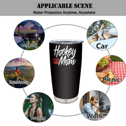 Hockey Mom Tumbler - 20oz Double-Wall Insulated Cup with Hockey Stick Design, Spill-Proof Lid, Keeps Drinks Hot/Cold for Hours - Perfect for Games, Travel, Camping & Hockey Fans