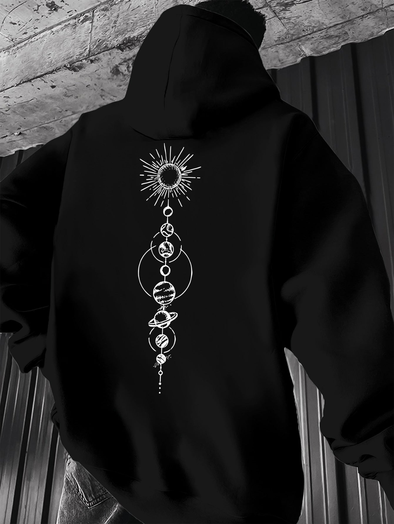 Men's Sun and Moon Geometric Hoodie | Minimalist Graphic Pullover, Streetwear Casual Hooded Sweatshirt Top with Pocket