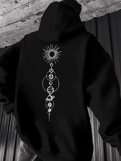 Men's Sun and Moon Geometric Hoodie | Minimalist Graphic Pullover, Streetwear Casual Hooded Sweatshirt Top with Pocket
