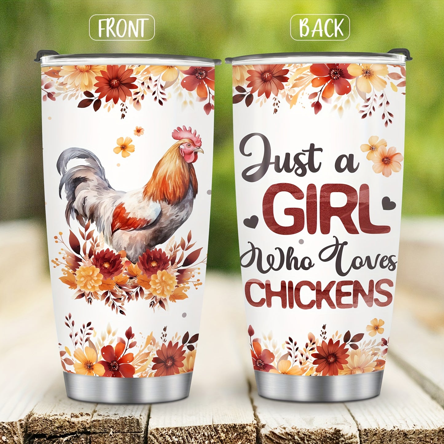 Chicken & Sunflower Tumbler - 20oz Stainless Steel Insulated Cup with Lid, Perfect Gift for Chicken Owners, Chicken Lovers, Mom, Women & Wife