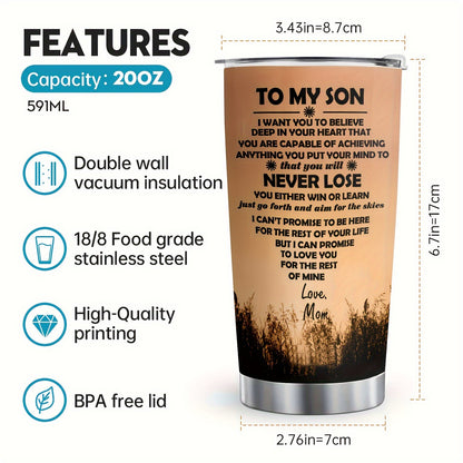 Stainless Steel Travel Coffee Cup - 20oz Insulated Tumbler Keeps Hot & Cold, Perfect Gift for Son, Dad, Men, Boyfriend | Birthday, Christmas, Graduation Present