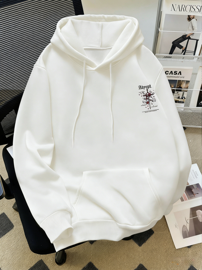 Skull & Cross Print Hoodie - Men's Dark Streetwear Pullover, Trendy Regular Fit Hooded Sweatshirt