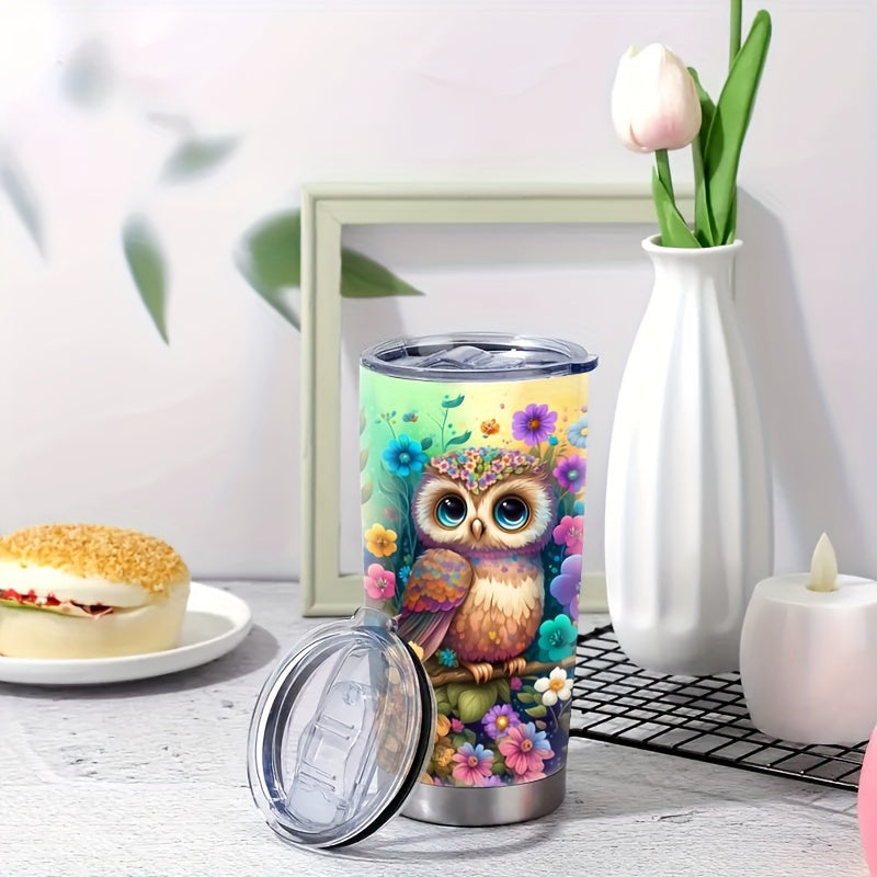 20oz Owl & Flower Insulated Mug - Premium 304 Stainless Steel, Double-Wall Vacuum - The Ultimate Valentine‘s Day & Christmas Gift for Her, Travel-Ready