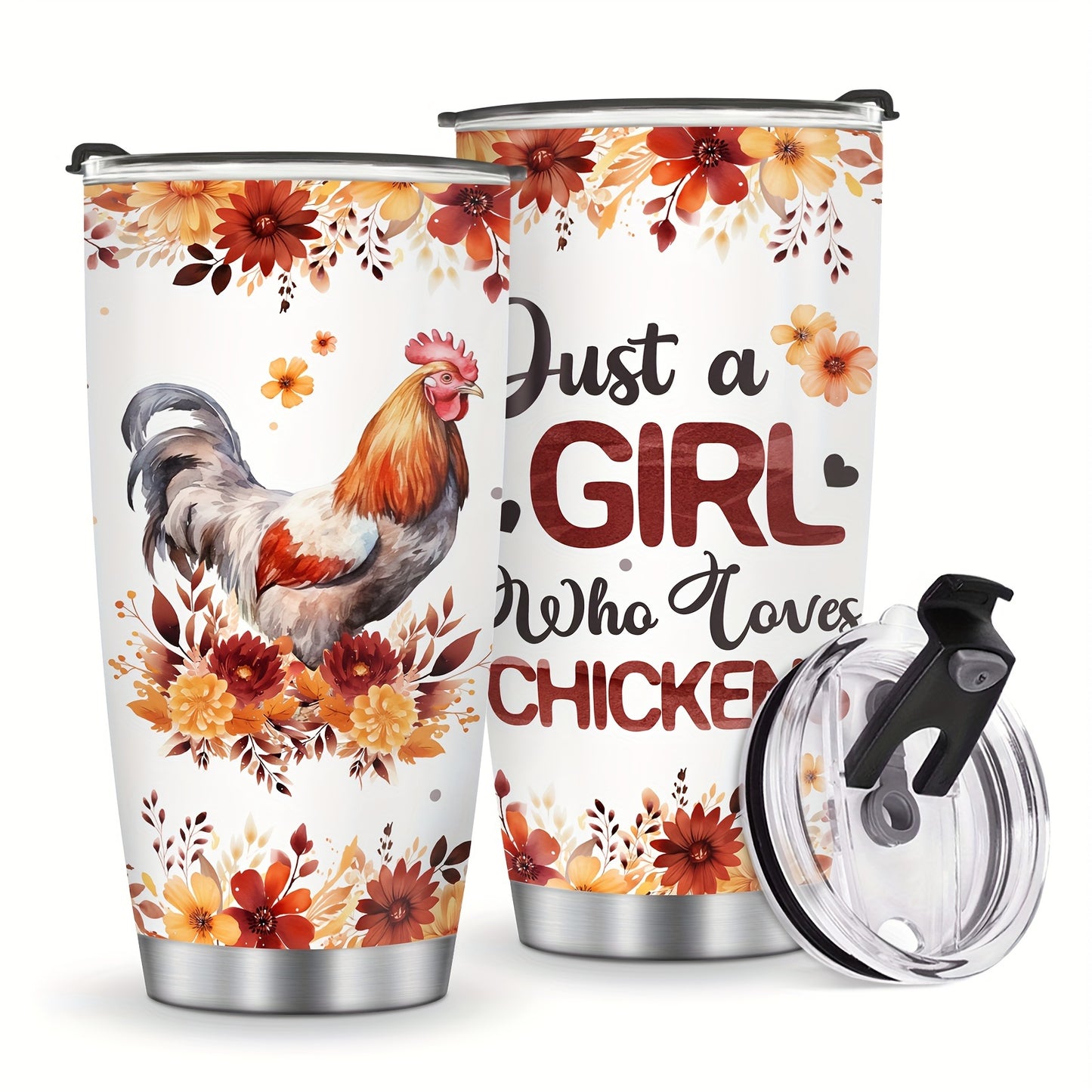 Chicken & Sunflower Tumbler - 20oz Stainless Steel Insulated Cup with Lid, Perfect Gift for Chicken Owners, Chicken Lovers, Mom, Women & Wife