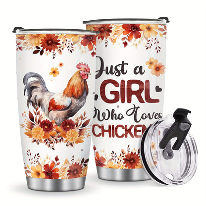 Chicken & Sunflower Tumbler - 20oz Stainless Steel Insulated Cup with Lid, Perfect Gift for Chicken Owners, Chicken Lovers, Mom, Women & Wife