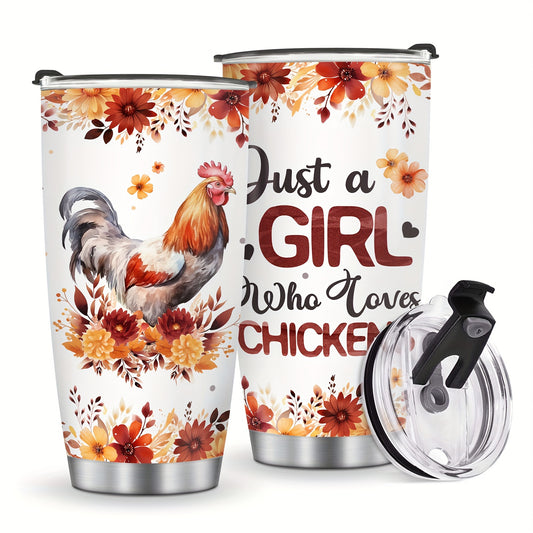 Chicken & Sunflower Tumbler - 20oz Stainless Steel Insulated Cup with Lid, Perfect Gift for Chicken Owners, Chicken Lovers, Mom, Women & Wife