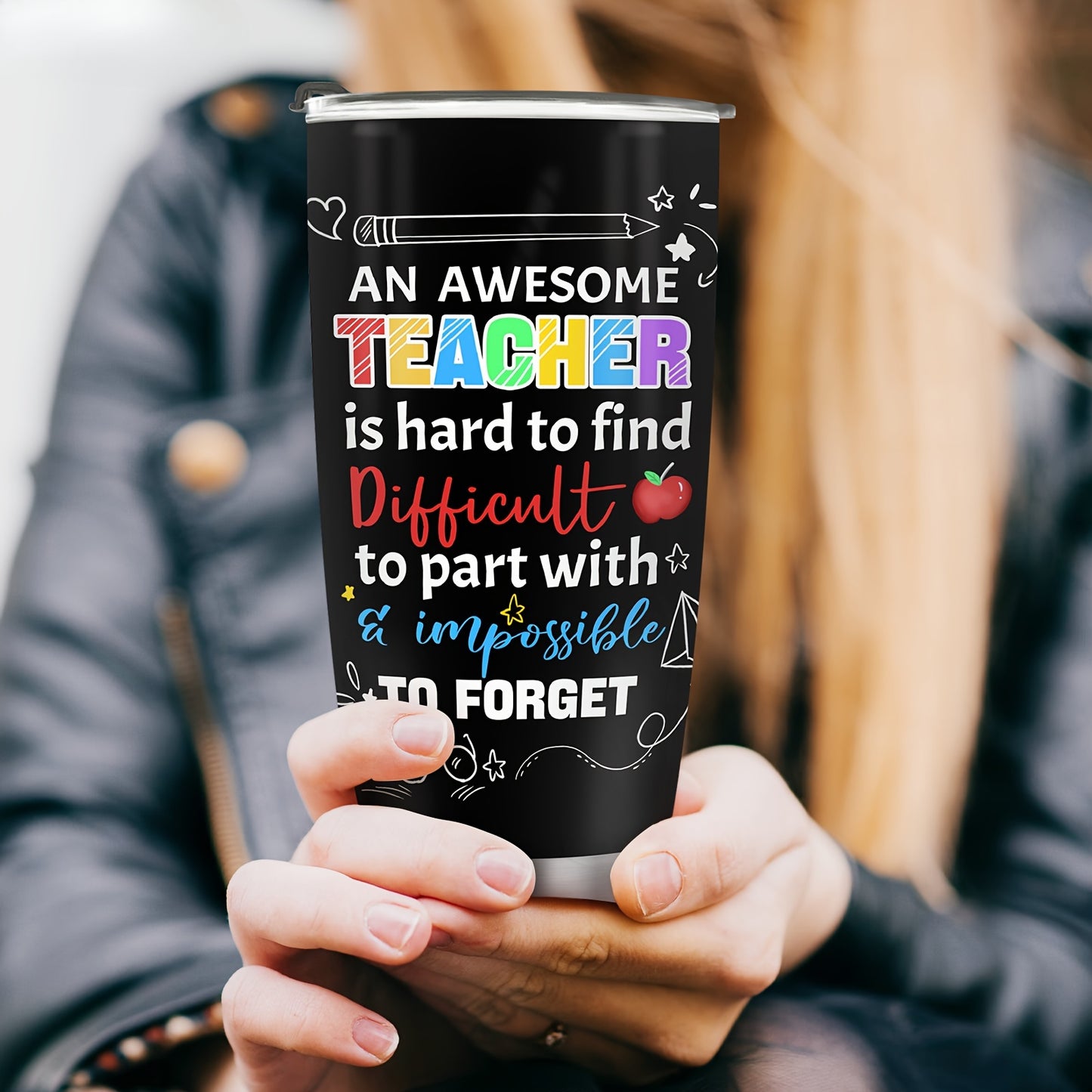 20oz Teacher Tumbler - "Teacher Nutrition Facts" Stainless Steel Insulated Coffee Mug | Appreciation, Christmas & Birthday Gift for Teachers from Students